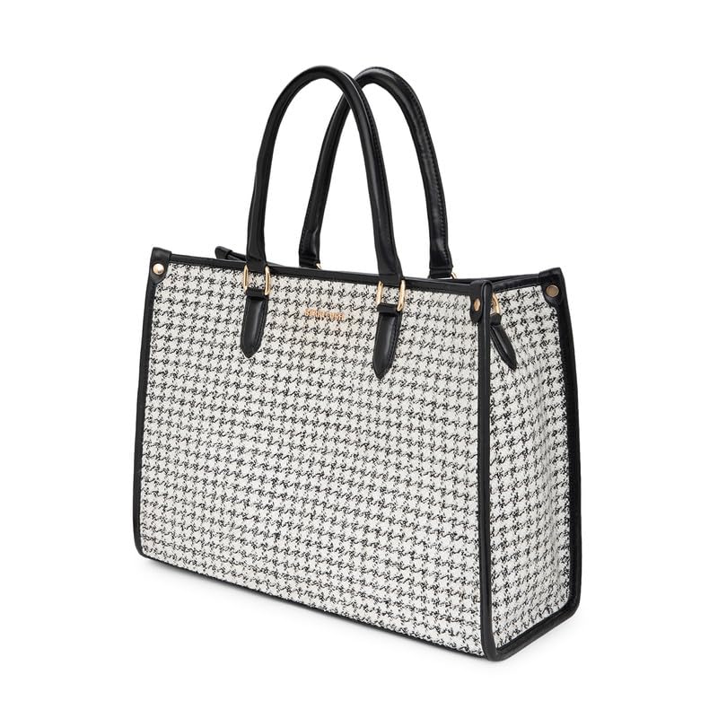 Berrylush Women White Synthetic Leather Two-Handles Zipper-Up Detachable Sling Strap Embellished Tote Bag - Image 2