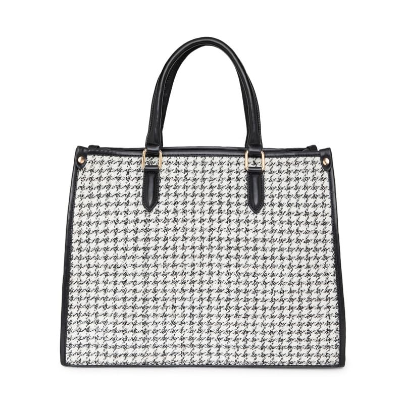 Berrylush Women White Synthetic Leather Two-Handles Zipper-Up Detachable Sling Strap Embellished Tote Bag - Image 3