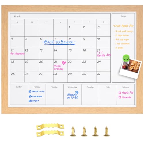 Aitakatta 3-in-1 Dry Erase Calendar for Wall, Magnetic Monthly & Weekly Calendars Whiteboard, Dry Erase Board for Wall with Brown Wood Frame, Hanging White Board Calendar for Decor/Memo(YL+ZL-BR,4333) - Image 1