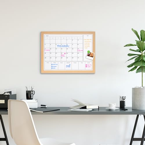 Aitakatta 3-in-1 Dry Erase Calendar for Wall, Magnetic Monthly & Weekly Calendars Whiteboard, Dry Erase Board for Wall with Brown Wood Frame, Hanging White Board Calendar for Decor/Memo(YL+ZL-BR,4333) - Image 4