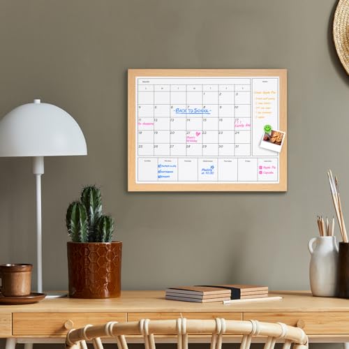 Aitakatta 3-in-1 Dry Erase Calendar for Wall, Magnetic Monthly & Weekly Calendars Whiteboard, Dry Erase Board for Wall with Brown Wood Frame, Hanging White Board Calendar for Decor/Memo(YL+ZL-BR,4333) - Image 3