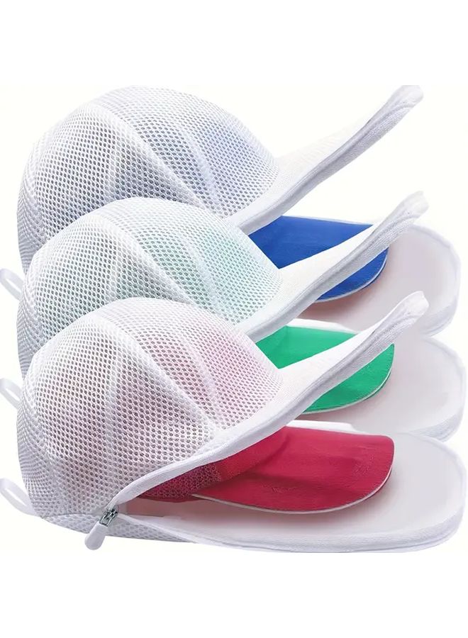 3pcs White Mesh Hat Washer Cage with Zipper Protects Caps from Damage - Image 1