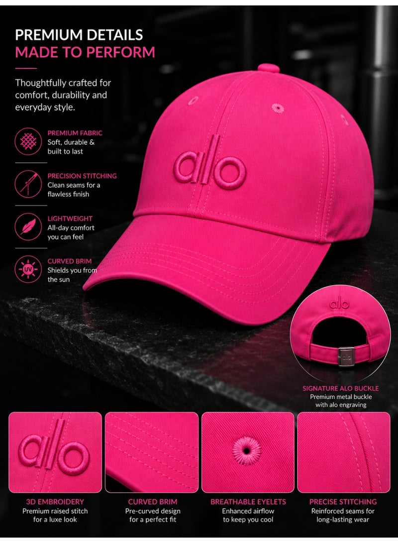 Alo Yoga Premium Unisex Adjustable Baseball Cap – Lightweight Breathable Casual Sports Hat for Men & Women, Minimal Streetwear Style, Curved Visor Hot Pink - Image 5