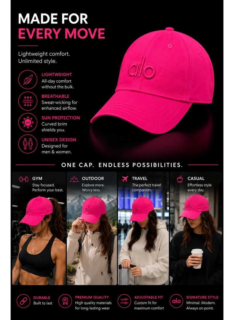 Alo Yoga Premium Unisex Adjustable Baseball Cap – Lightweight Breathable Casual Sports Hat for Men & Women, Minimal Streetwear Style, Curved Visor Hot Pink - Image 4