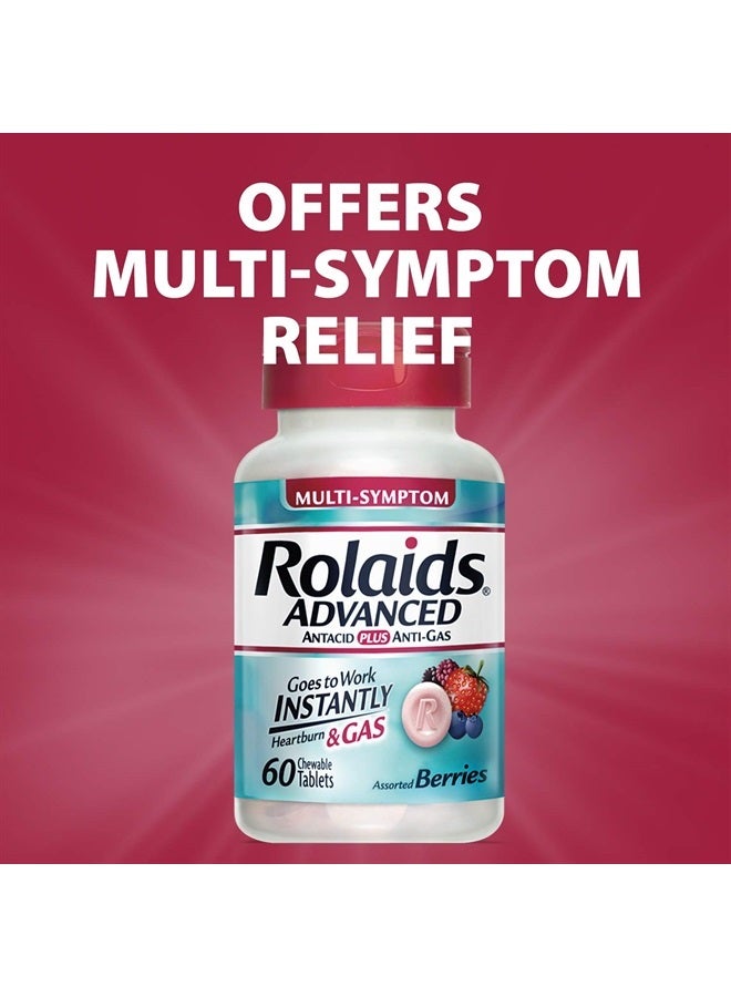 Rolaids Advanced Antacid Plus Anti-Gas 60 Chewable Tablets, Assorted Berry, Heartburn and Gas Relief, 60 Count (Pack of 1) - Image 3