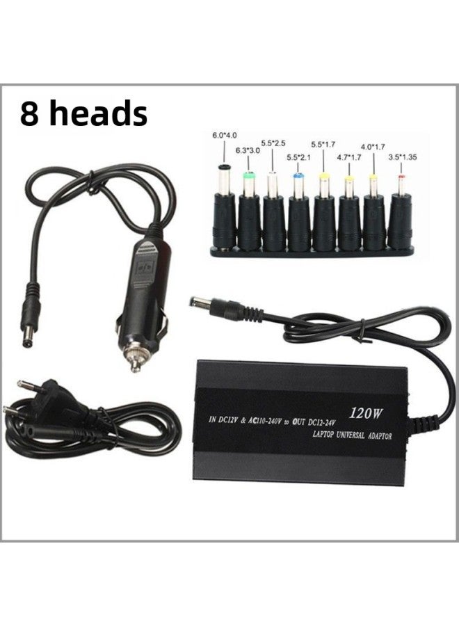 120W Dual-use Multi-speed Adjustable Power Supply 100W Adjustable Car Charging Adapter Multi-function Charger-Color:120W Car One 5.5*2.1 Head Plus 8 Piece Set-Specifications:Bagged Delivery