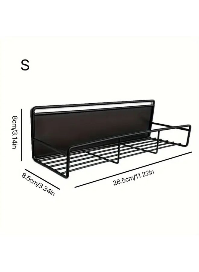Magnetic Spice Rack Organizer For Fridge And Washing Machine Black Metal With Hooks Small Multi Functional Kitchen Storage Solution Fridge Magnets Floating Shelves - Image 3