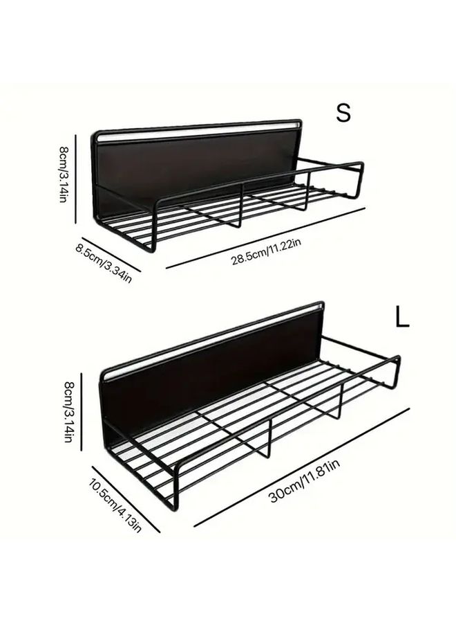 Magnetic Spice Rack Organizer For Fridge And Washing Machine Black Metal With Hooks Small Multi Functional Kitchen Storage Solution Fridge Magnets Floating Shelves - Image 4