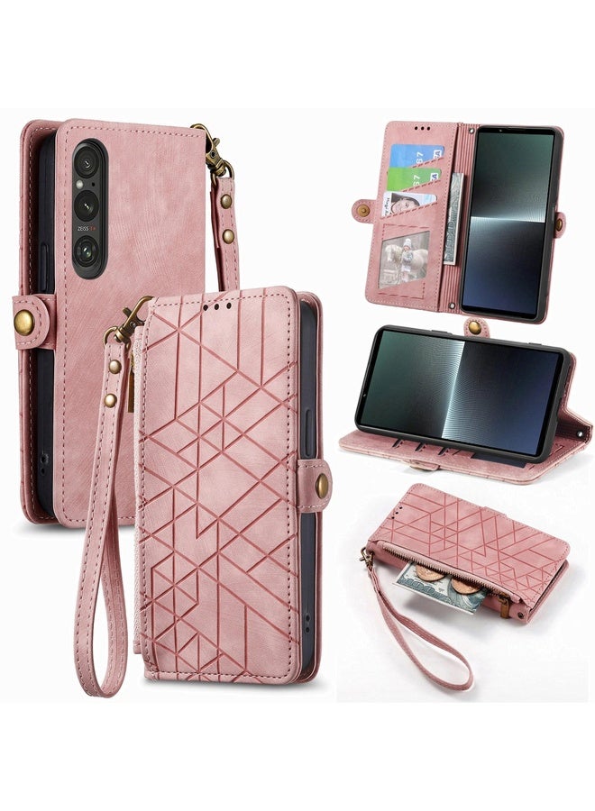 HuHa For Sony Xpreia Ace 3 Geometric Zipper Wallet Side Buckle Leather Phone Case(Pink)  - Image 1