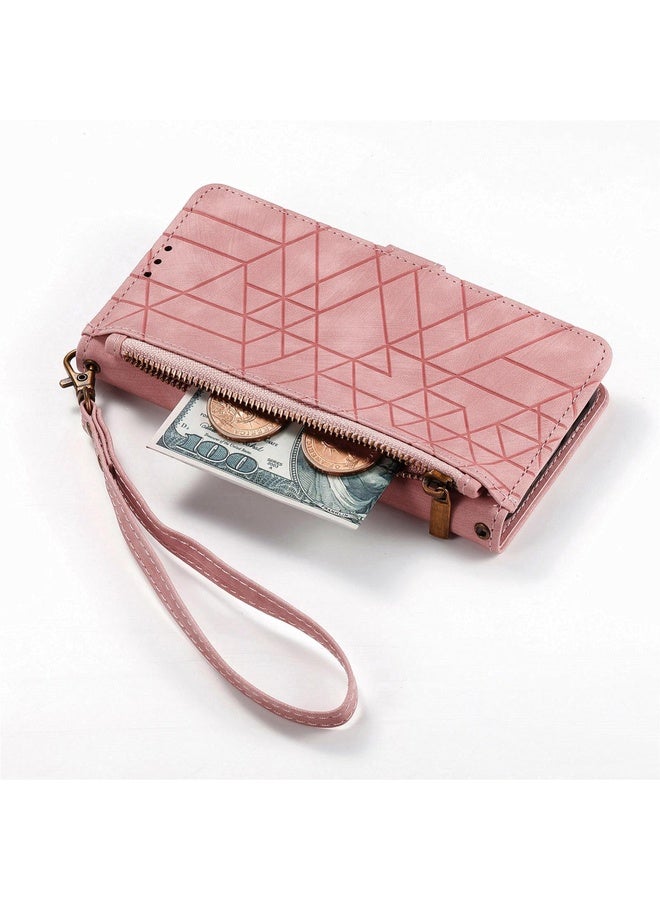 HuHa For Sony Xpreia Ace 3 Geometric Zipper Wallet Side Buckle Leather Phone Case(Pink)  - Image 4