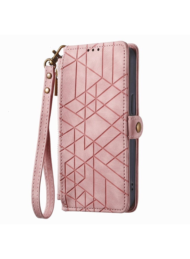 HuHa For Sony Xpreia Ace 3 Geometric Zipper Wallet Side Buckle Leather Phone Case(Pink)  - Image 2