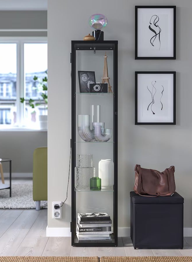 Generic Modern Version Storage Cabinet - Display Cabinet - Glass Door Cabinet - Shelving Unit Black 35x32x151 cm  - Image 2