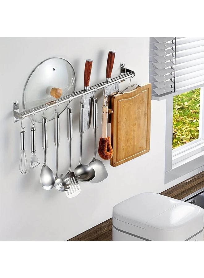 Large 8 Hooks Stainless Steel Kitchen Hanging Rod Space Saving Vertical Organizer Rust Proof - Image 3