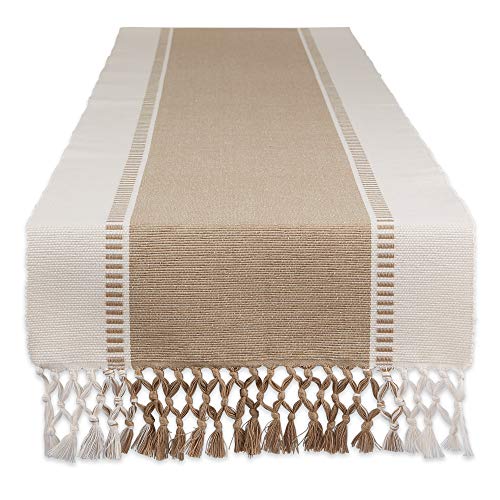 DII Dobby Stripe Woven Table Runner 13x72 13x775 Fringe Included Stone