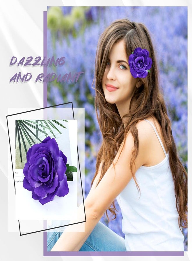 Cinaci 16 Pieces Realistic Purple Rose Flower Brooches Hair Clips Barrettes Party Prom Floral Hair Pins Accesssories for Women Girls - Image 5