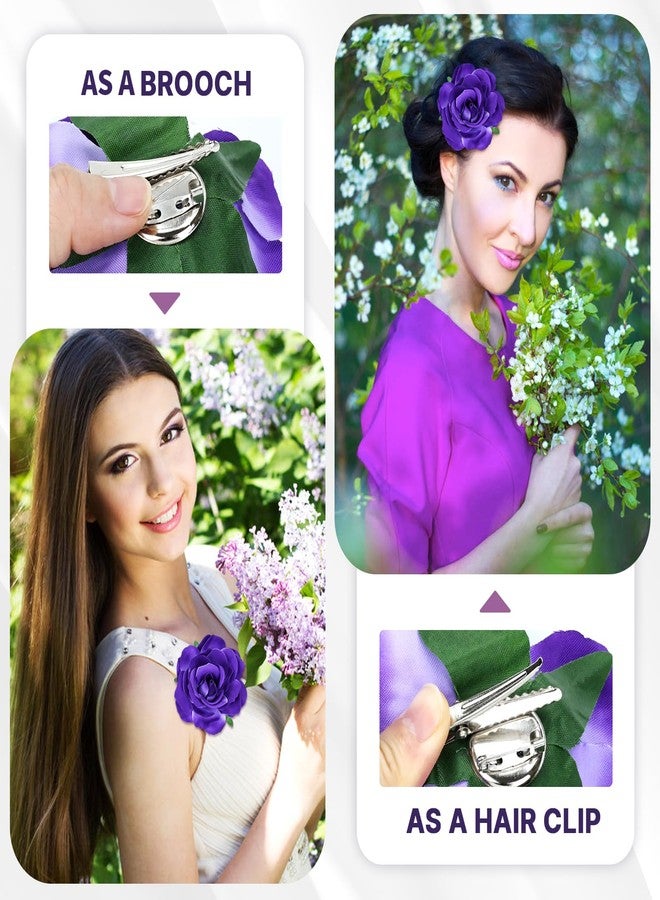 Cinaci 16 Pieces Realistic Purple Rose Flower Brooches Hair Clips Barrettes Party Prom Floral Hair Pins Accesssories for Women Girls - Image 4