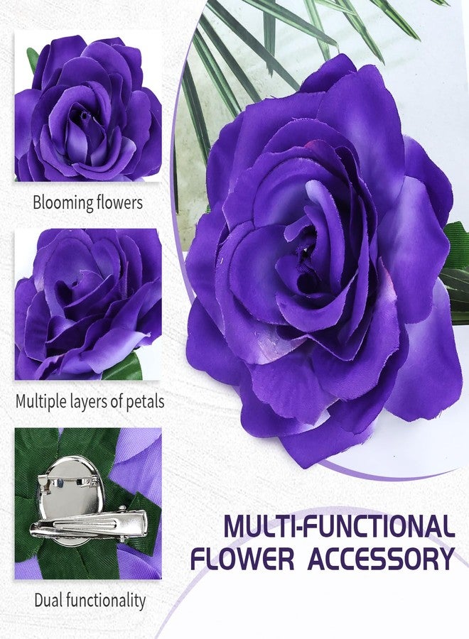 Cinaci 16 Pieces Realistic Purple Rose Flower Brooches Hair Clips Barrettes Party Prom Floral Hair Pins Accesssories for Women Girls - Image 3
