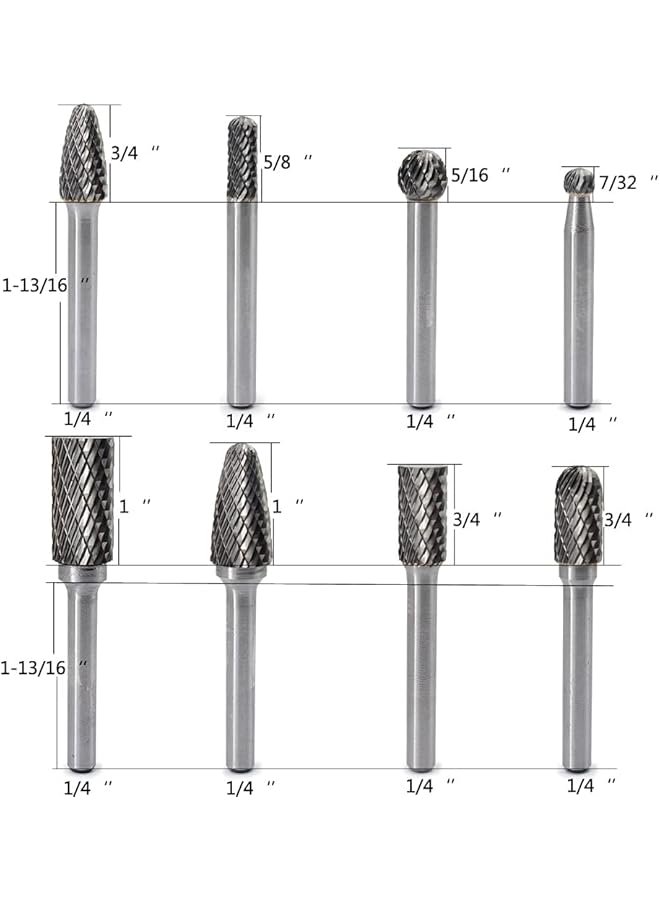 erorex Carbide Burr Set 8Pcs 1 4 Inch Shank Diameter Double Cut Rotary Files Metal Grinding Polishing Carving Tool Drill Bits For Die Grinder Kits - Image 3