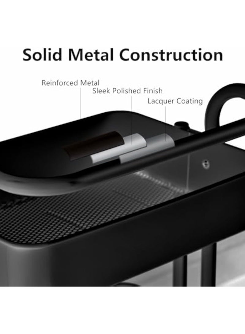 POWER 3-Tier Mesh Utility Cart, Rolling Metal Storage Cart with Handle and Lockable Wheels, Multi-Function Storage Rack for Kitchen Living Room Office Black - Image 3