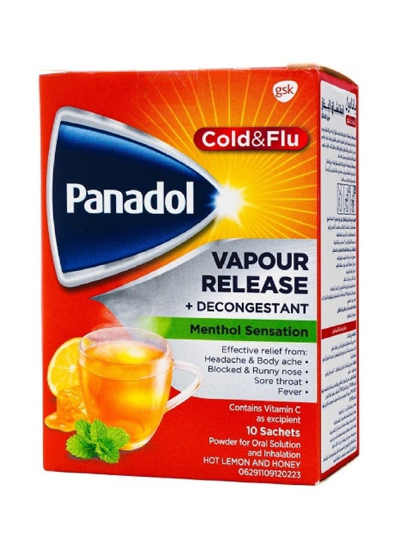 Panadol Cold And Flu Vapour Release Lemon And Honey, 10 Sachets