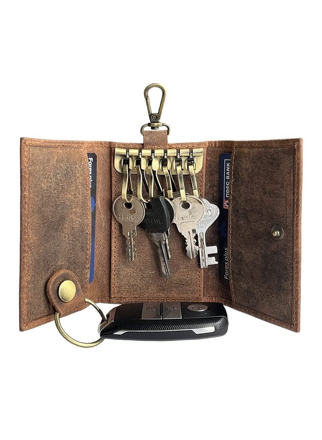 Rustic Town Leather Key Case - Leather Key Holder Wallet Pouch - Gifts for Him Her Men Women (Brown with FOB Key Loop)  - Image 1