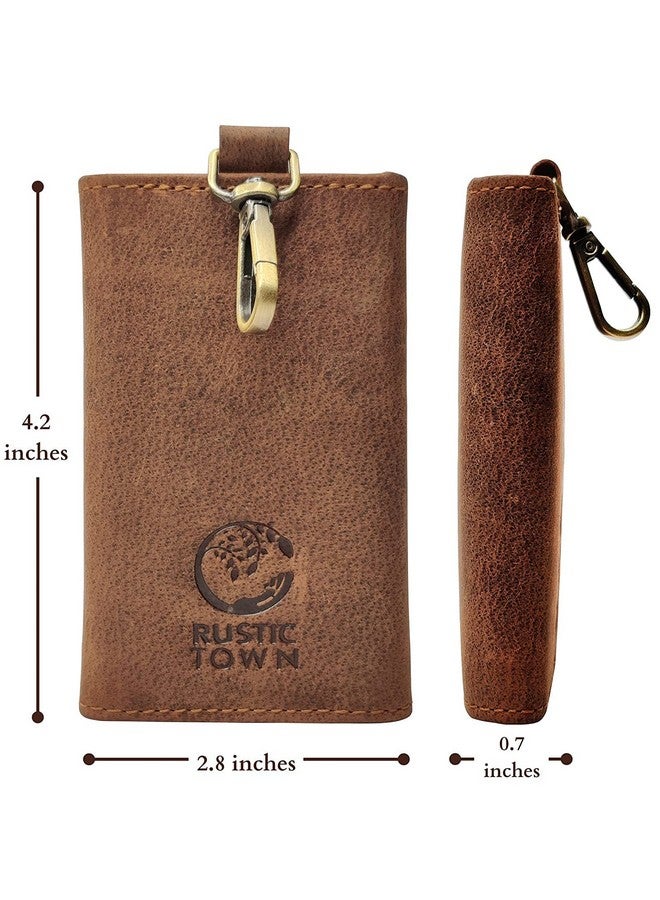 Rustic Town Leather Key Case - Leather Key Holder Wallet Pouch - Gifts for Him Her Men Women (Brown with FOB Key Loop)  - Image 3