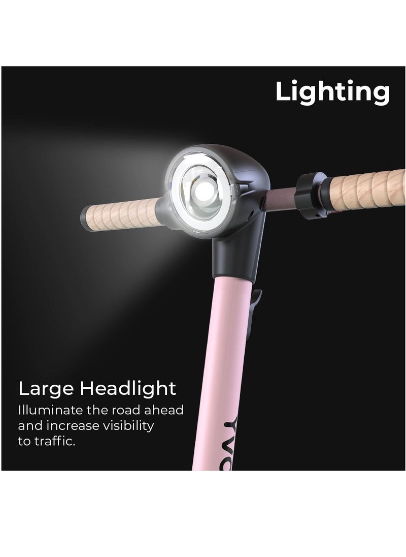 Yvolution Yvolution YES Electric Scooter, Kick Scooter with 350W Motor and LED Display, Max Speed 25 kmh, 8.5" Solid Tires, 3 Speed Modes and Dual Braking, Folding Commuter  Electric Scooter - Pink  - Image 3