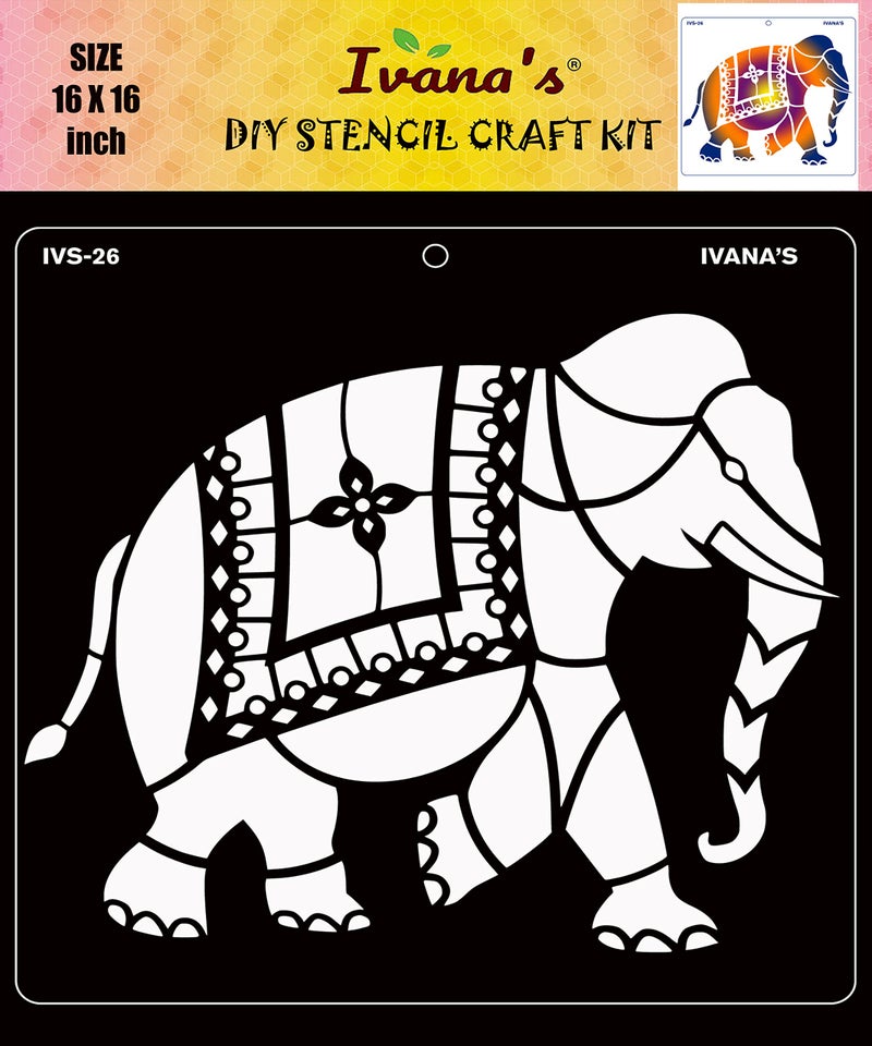 Ivana's Elephant Stencil for Art & Craft, DIY Decorative Stencil for Painting on Canvas, Fabric, Cloth, Paper, Glass, Furniture and Wall, Pack of 1, IVS-26 (16 x 16 inch) - Image 1