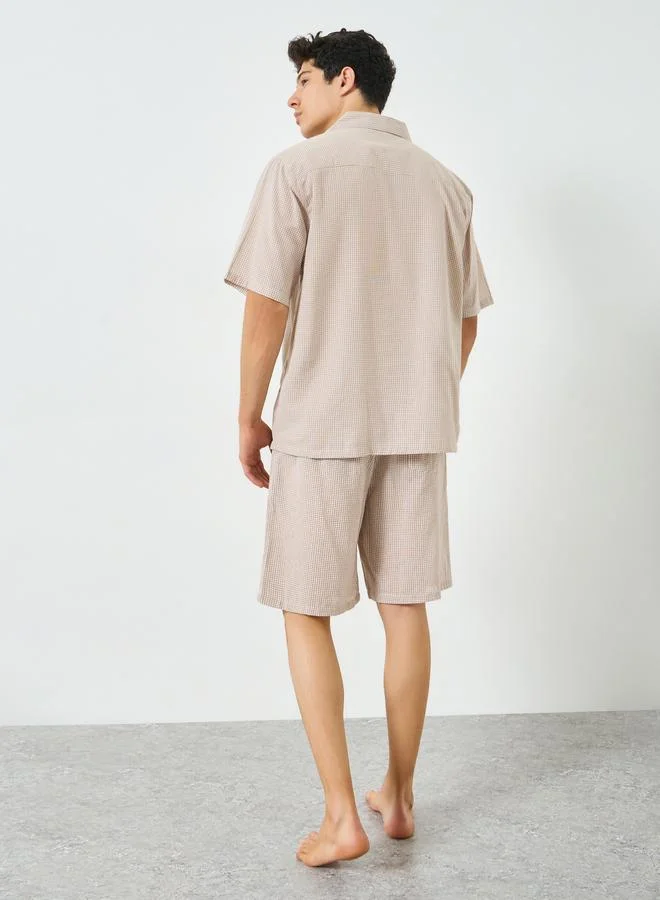 Styli  Men Cotton Checked Shirt and Shorts Set for Men | Best Price UAE