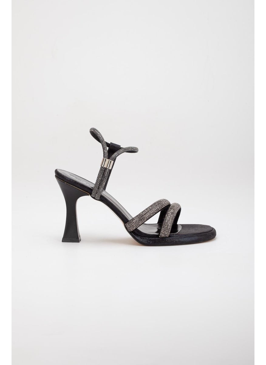 Dilimler Ayakkabı - Slices Shoes Thick Row Stone Sultan Black Women's Evening Dress Shoes - Image 1