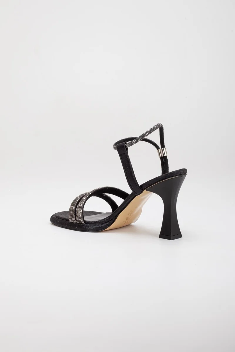 Dilimler Ayakkabı Slices Shoes Thick Row Stone Sultan Black Women's Evening Dress Shoes