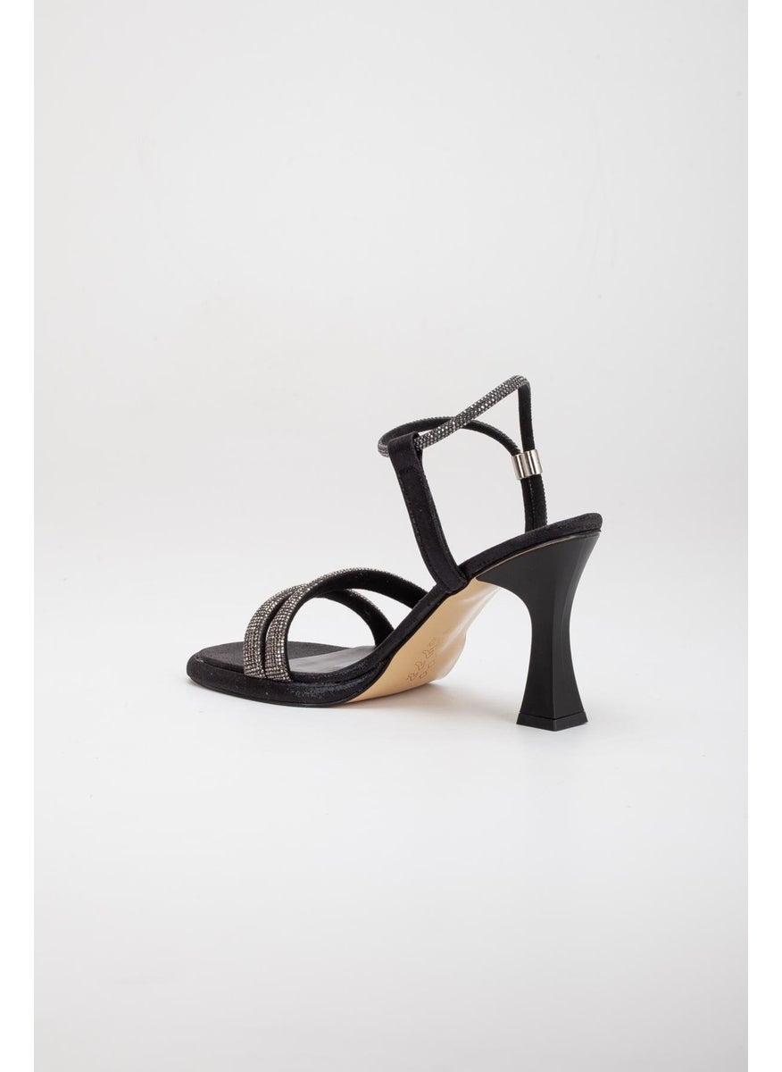 Dilimler Ayakkabı - Slices Shoes Thick Row Stone Sultan Black Women's Evening Dress Shoes - Image 1