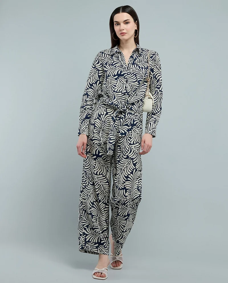R&B Patterned Shirt with Classic Collar and Long Sleeves