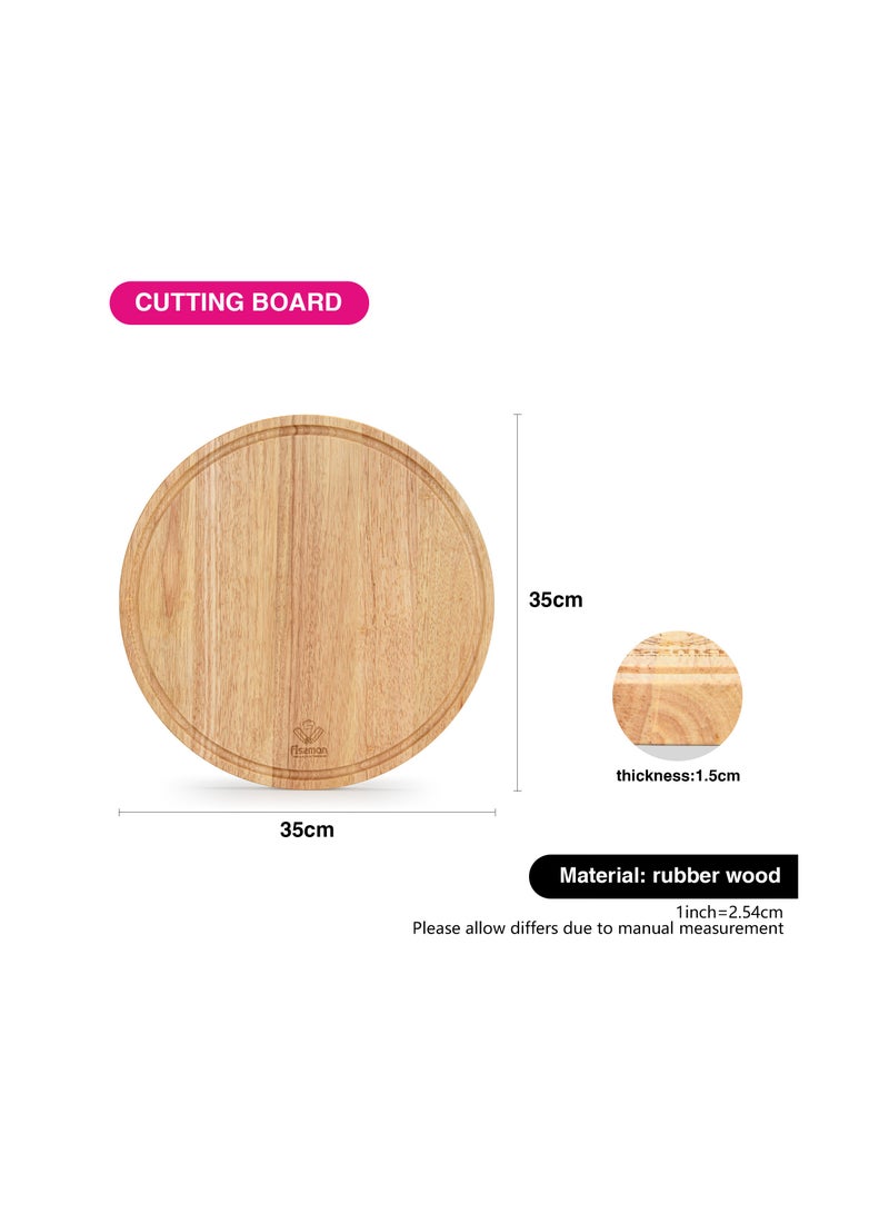 فيسمان لوح تقطيع دائري من الخشب المطاطي مقاس 35 سم مع أخدود العصير - Image 3