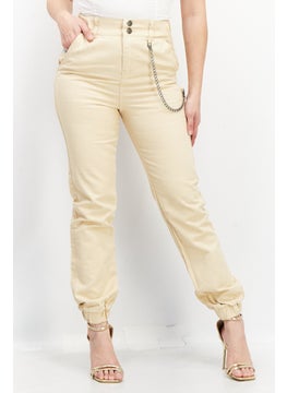 Women Slim Fit Plain Pants, Beige