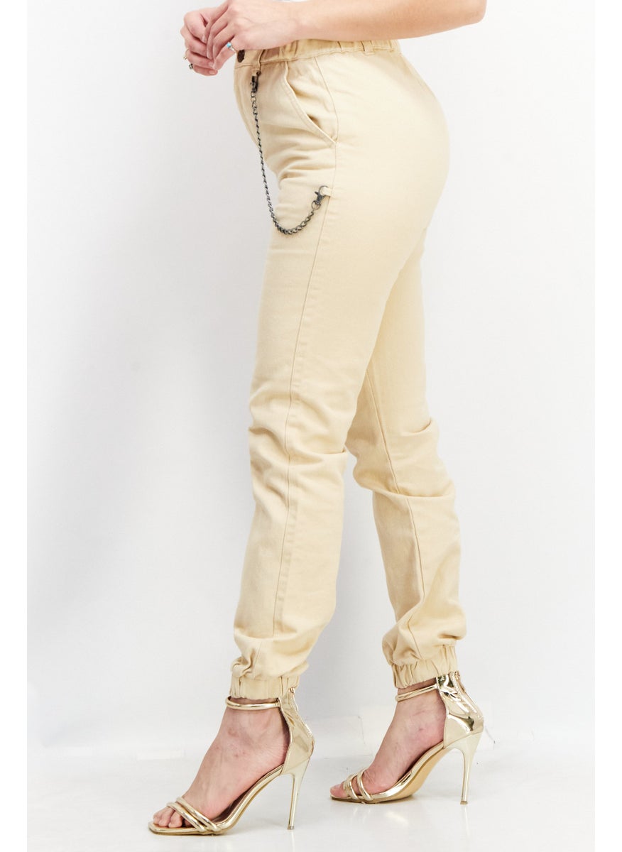 Don't Call Me Jennyfer - Women Slim Fit Plain Pants, Beige - Image 1