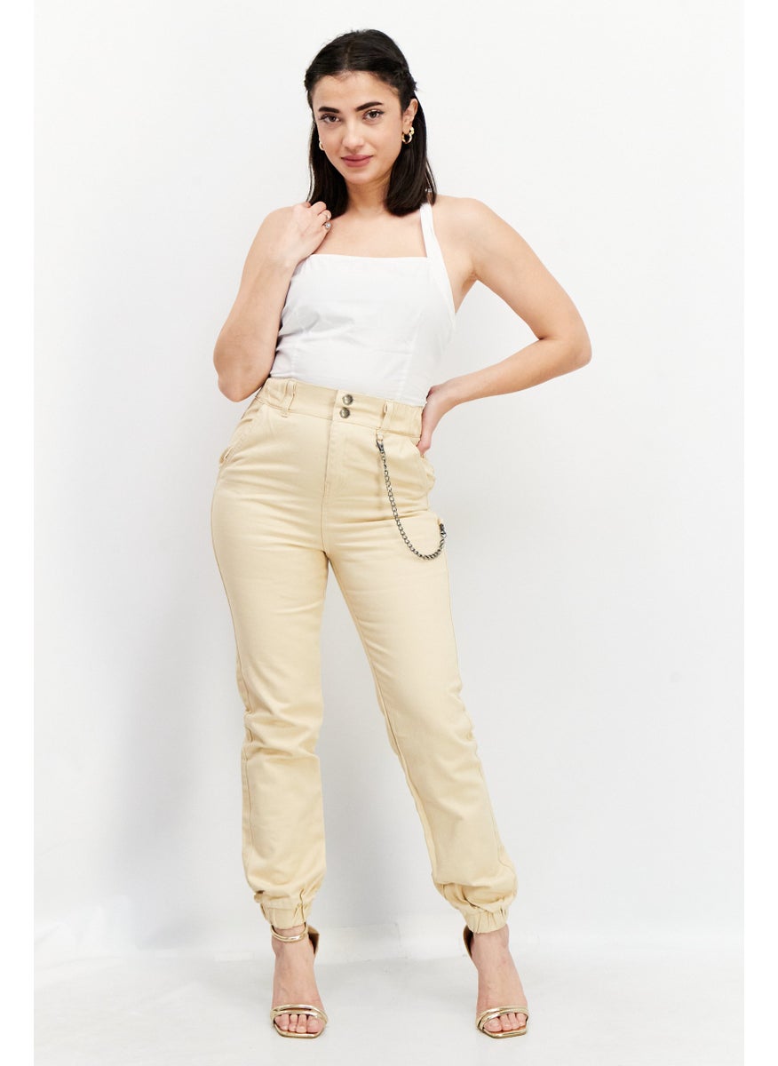 Don't Call Me Jennyfer - Women Slim Fit Plain Pants, Beige - Image 1