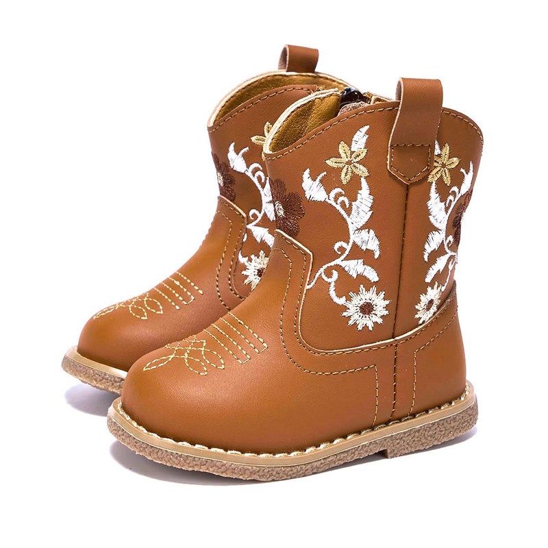 Newsonet Baby Cowboy Cowgirl Boots Infant Western Boys Girls Round Toe Riding Mid Calf for All Seasons 6 9 12 18 24 Months Brown Size 6 Toddler - Image 3