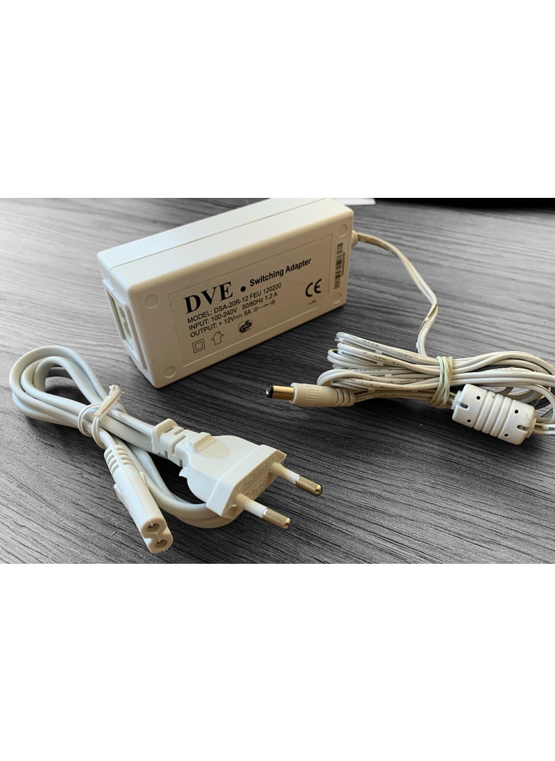 Ata Elektronik - Ata Electronics 12 Volt 5 Amp LED DVR AHD Analog Camera Camera DC Plastic Type Adapter Transformer For Project Homework 12V 5AH 60W White Dve - Image 1