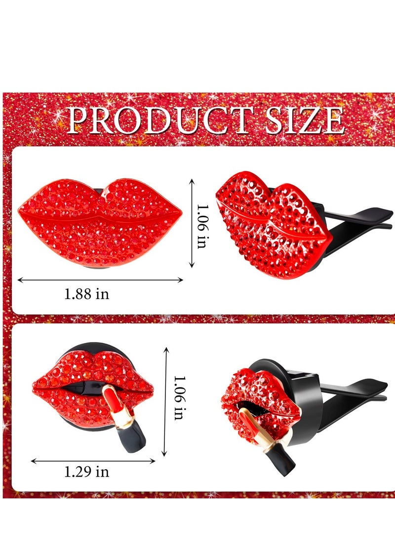 Bling Red Lips Car Air Vent Clips - 4 Pcs Diamond Decor for Stylish Car Interior - Image 3