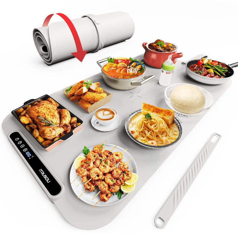 iTRUSOU - Silicone food warming tray with 7 temperature settings, 2-8 hours auto off, Celsius/Fahrenheit switchable, upgrade strap to keep the - Image 1