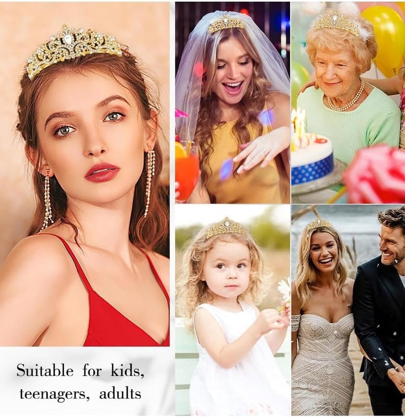 Excefore Gold Crown Birthday Queen Sash and Rhinestone Tiara Set for Women, Elegant Hair Accessories and Decorations for Special Celebrations - Image 4