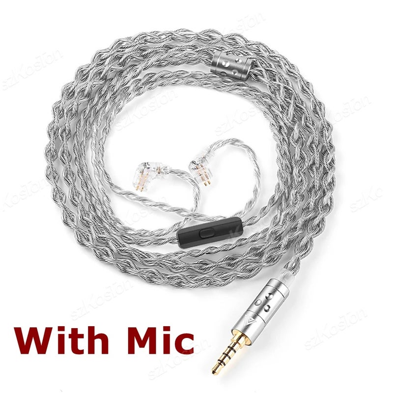 كيو كي زد كابل وموصل QKZ T7 3.5mm Plug iem Cable 4-Strand 2Pin 0.75mm Upgrade HiFi Earphone Cable Replacement Wire For KZ ZSN ZSX PRO X ZS10 CCA Trn, with Mic - Image 1