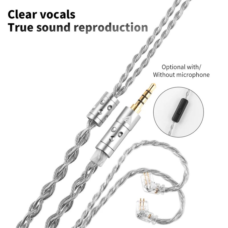 كيو كي زد كابل وموصل QKZ T7 3.5mm Plug iem Cable 4-Strand 2Pin 0.75mm Upgrade HiFi Earphone Cable Replacement Wire For KZ ZSN ZSX PRO X ZS10 CCA Trn, with Mic - Image 3