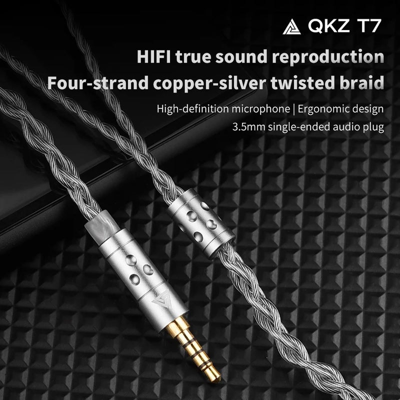 كيو كي زد كابل وموصل QKZ T7 3.5mm Plug iem Cable 4-Strand 2Pin 0.75mm Upgrade HiFi Earphone Cable Replacement Wire For KZ ZSN ZSX PRO X ZS10 CCA Trn, with Mic - Image 4