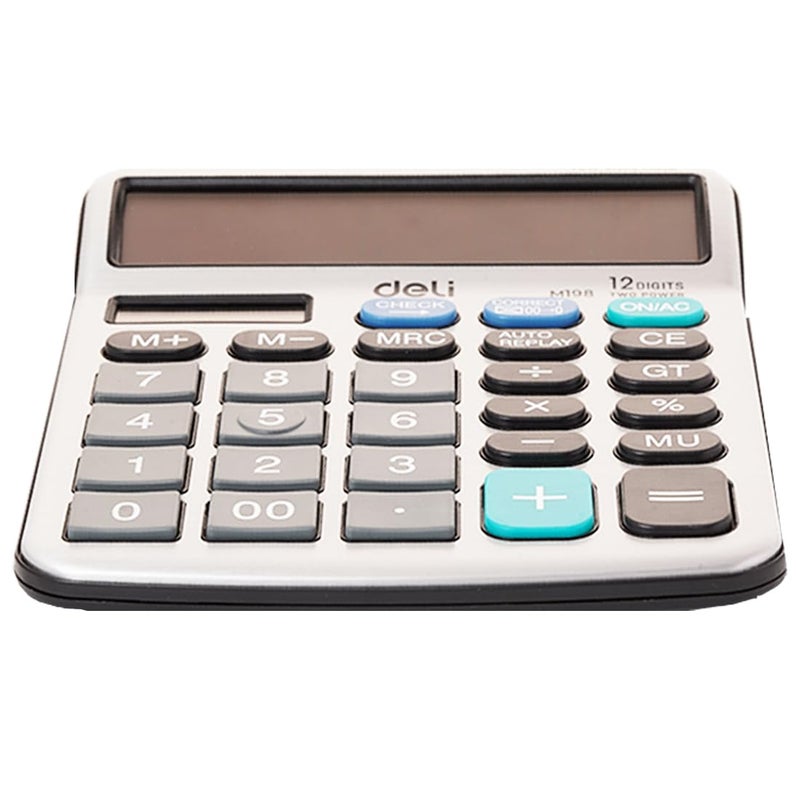 Deli آلة حاسبة مزدوجة الطاقة 12 رقم مع خيار التحقق والتصحيح 120 خطوة | ضمان 3 سنوات | - فضي - Image 5