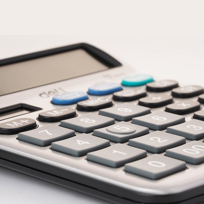 Deli آلة حاسبة مزدوجة الطاقة 12 رقم مع خيار التحقق والتصحيح 120 خطوة | ضمان 3 سنوات | - فضي - Image 4