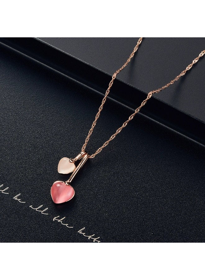 Goolsky طقم قلادة وأقراط زيركونيا قلب وردي رومانسي – هدية مجوهرات كريستالية متلألئة - Image 3