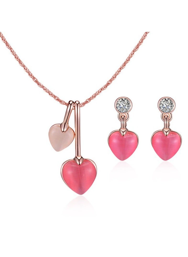 Goolsky طقم قلادة وأقراط زيركونيا قلب وردي رومانسي – هدية مجوهرات كريستالية متلألئة - Image 1