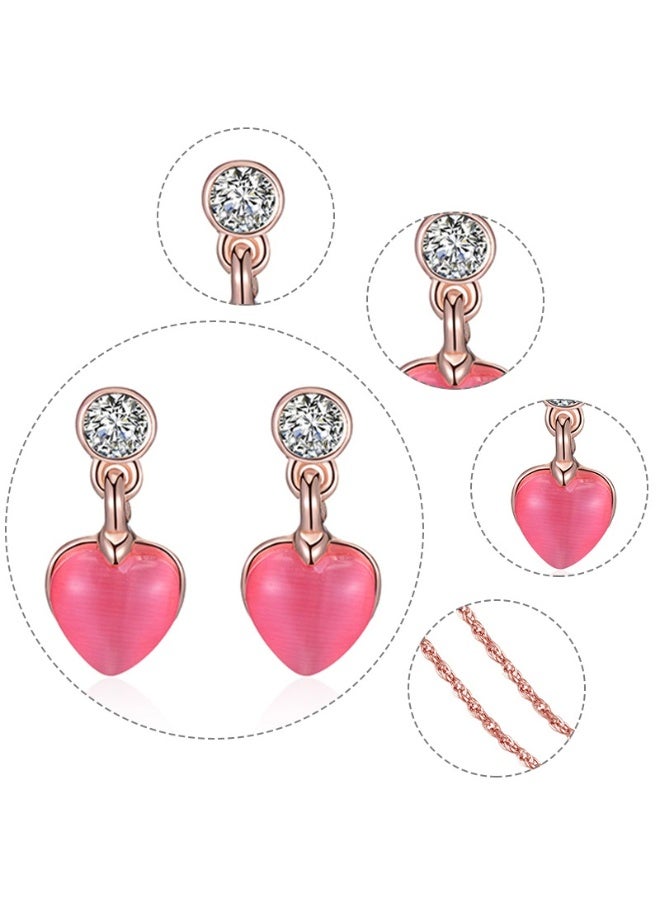 Goolsky طقم قلادة وأقراط زيركونيا قلب وردي رومانسي – هدية مجوهرات كريستالية متلألئة - Image 5